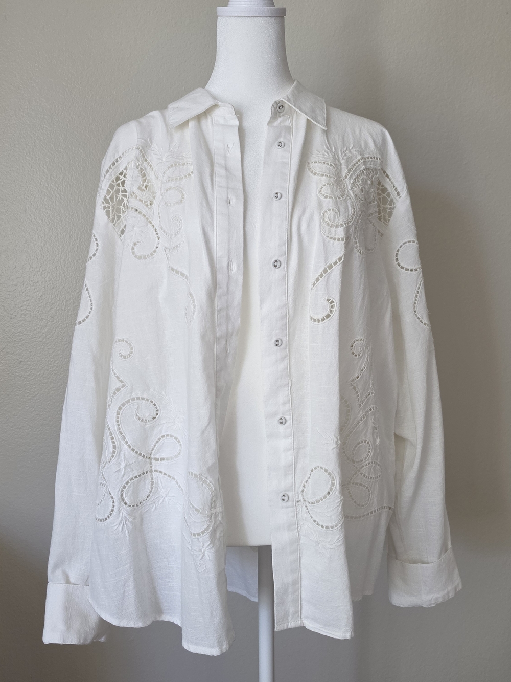 Anthropologie White Eyelet Button-Down Shirt
